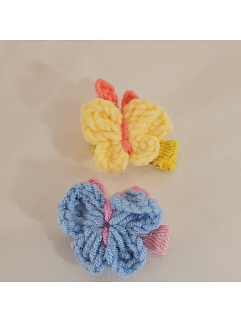 Hand Crafted Hand Knit Crochet Butterfly Hair Clip blue-yellow 1" Alligator clip - Picture 14 of 17